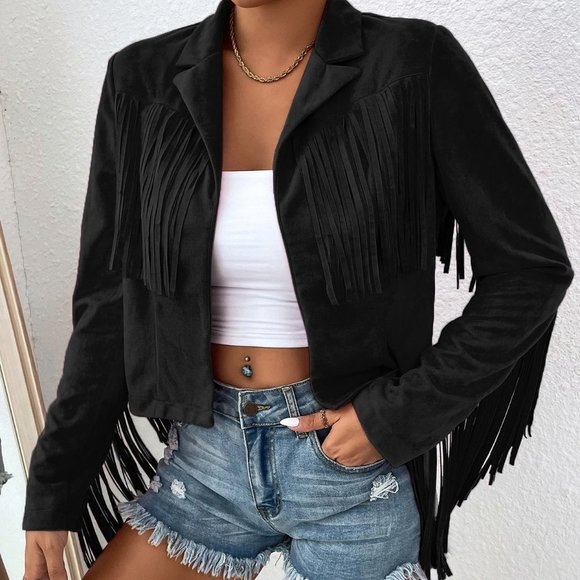 Boho Fringe Trim Open Front Jacket Casaul - Picture 2 of 5